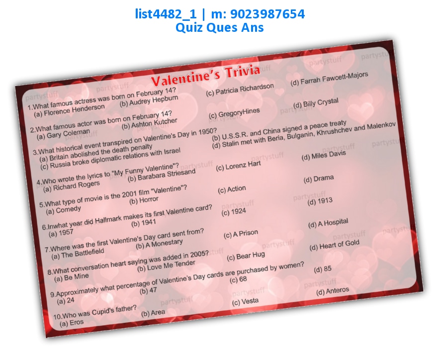 Valentine Trivia 2 | Printed list4482_1 Printed Paper Games