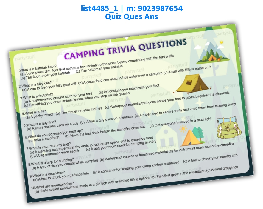 Camping Trivia | Printed list4485_1 Printed Paper Games