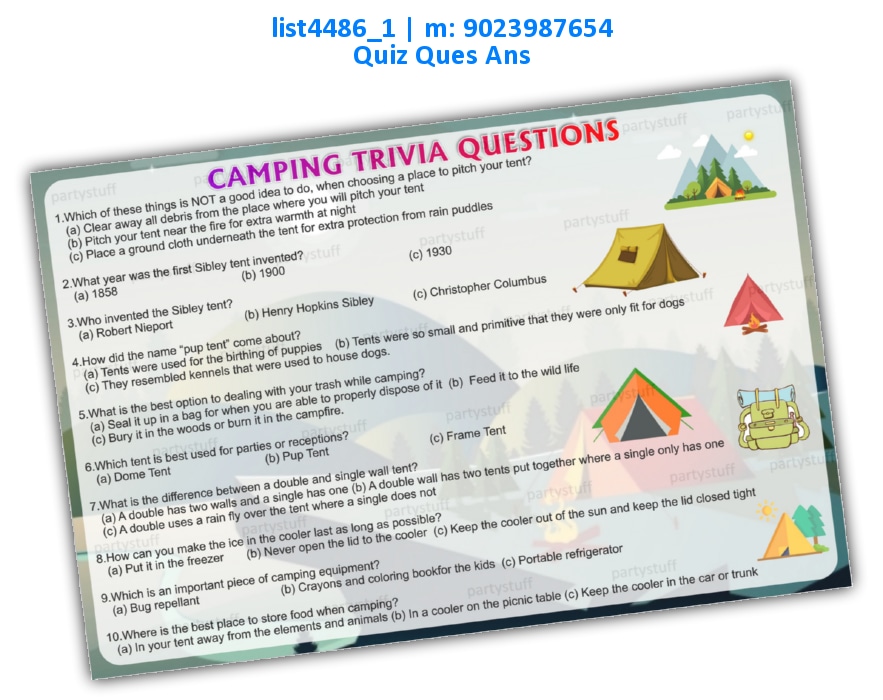 Camping Trivia 2 Printed Paper Games