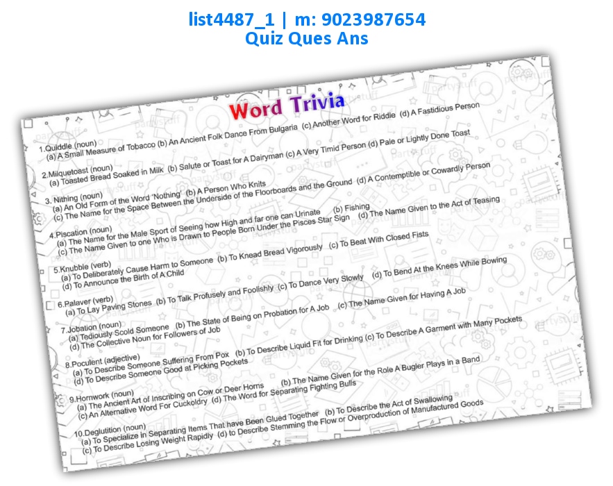 Word Trivia | Printed list4487_1 Printed Paper Games