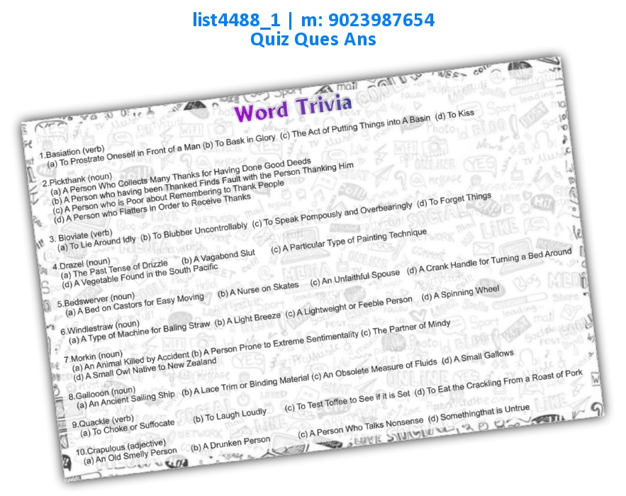 Word Trivia 2 list4488_1 Printed Paper Games