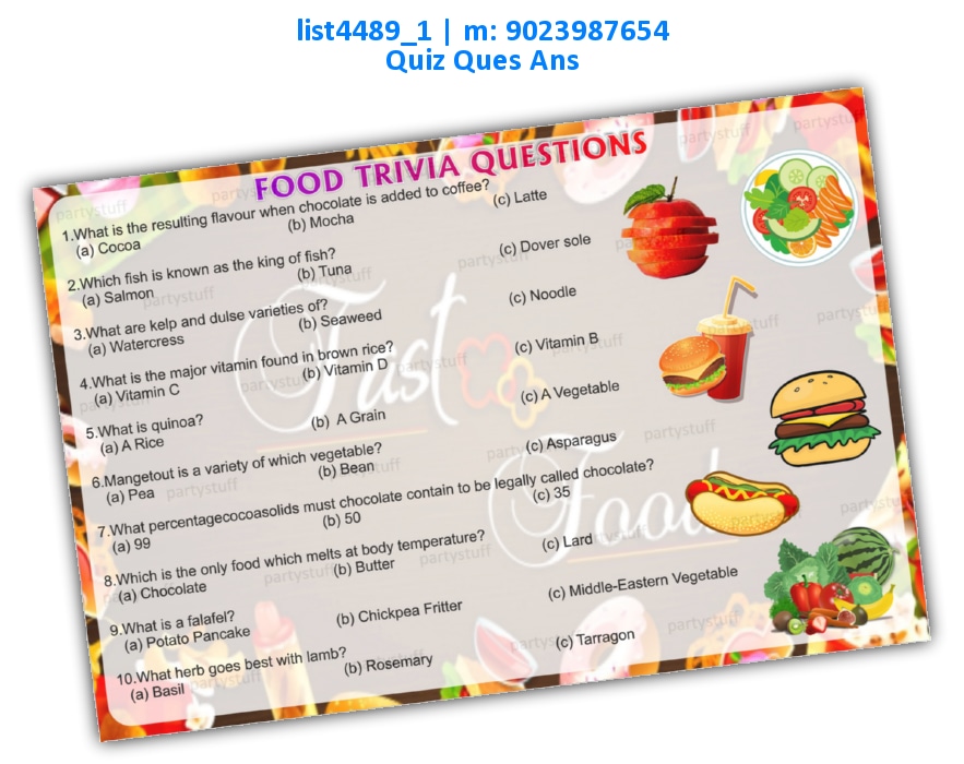 Food Trivia | Printed list4489_1 Printed Paper Games