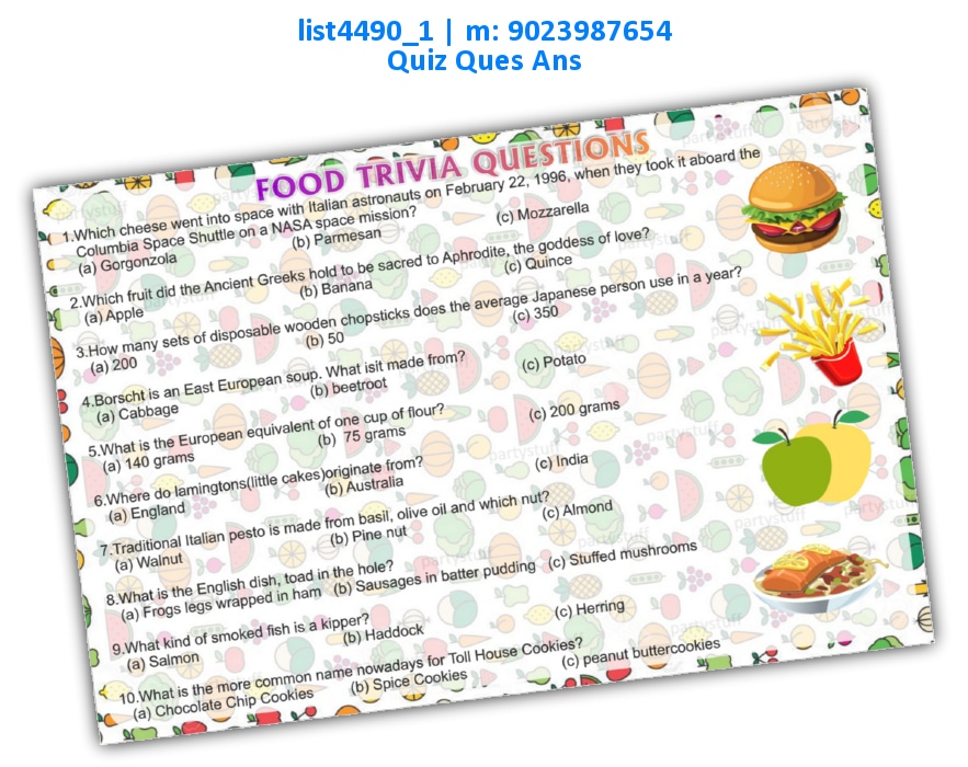 Food Trivia 2 list4490_1 Printed Paper Games