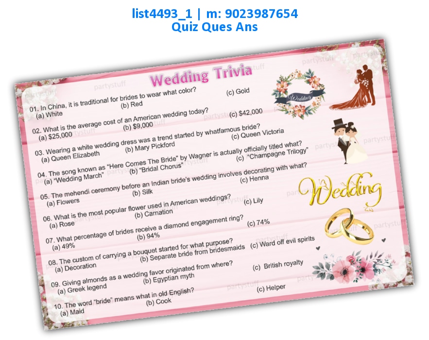 Wedding Trivia list4493_1 Printed Paper Games