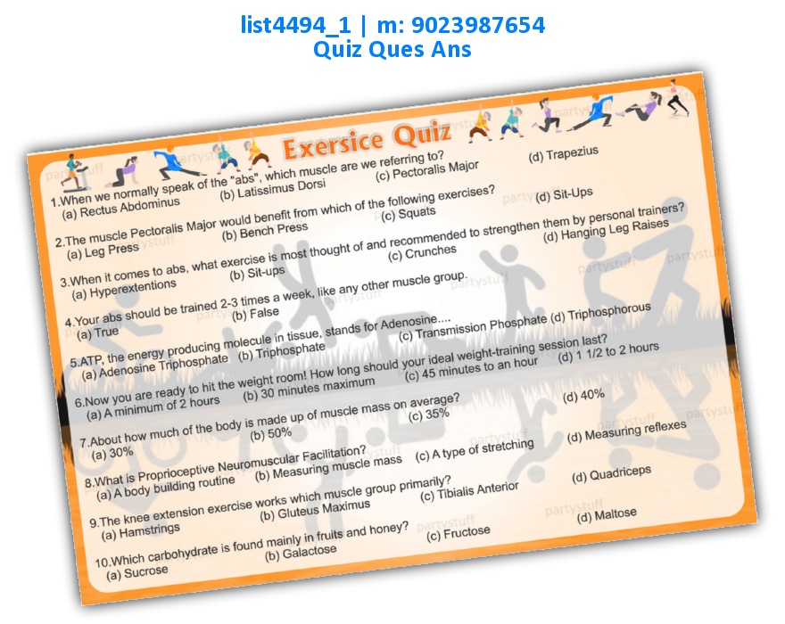Exercise Quiz | Printed list4494_1 Printed Paper Games
