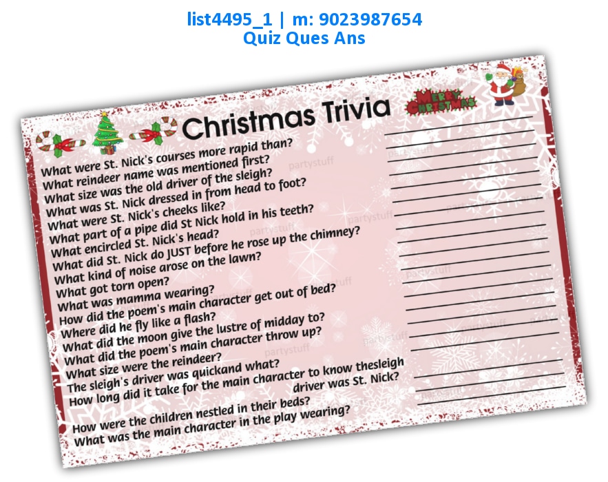 Christmas Trivia list4495_1 Printed Paper Games