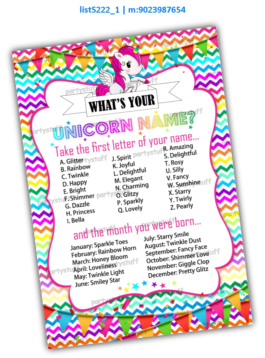 Unicorn name DOB match | Printed list5222_1 Printed Activities