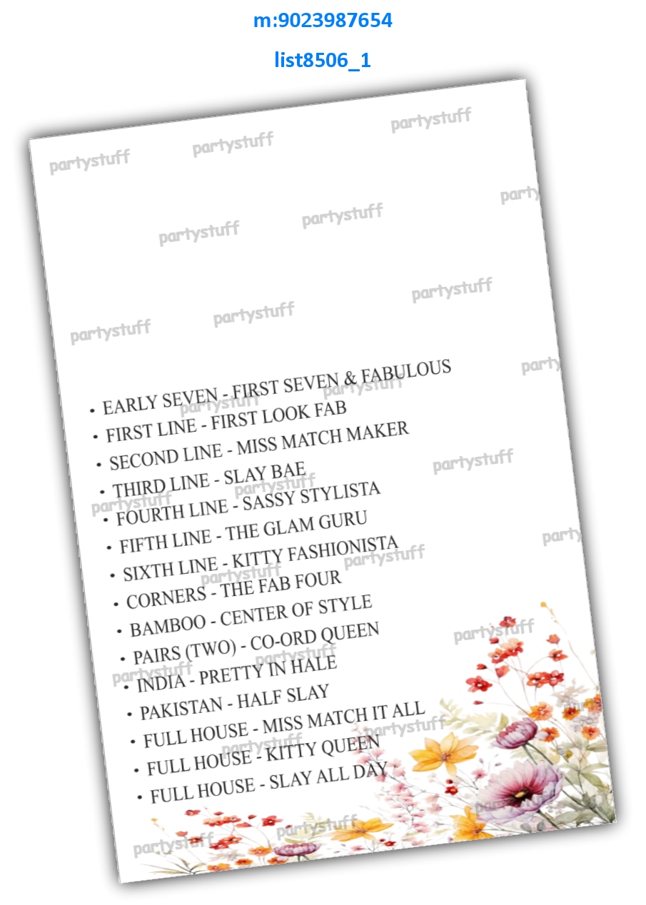 Tambola Housie | Printed list8506_1 Printed Tambola Housie