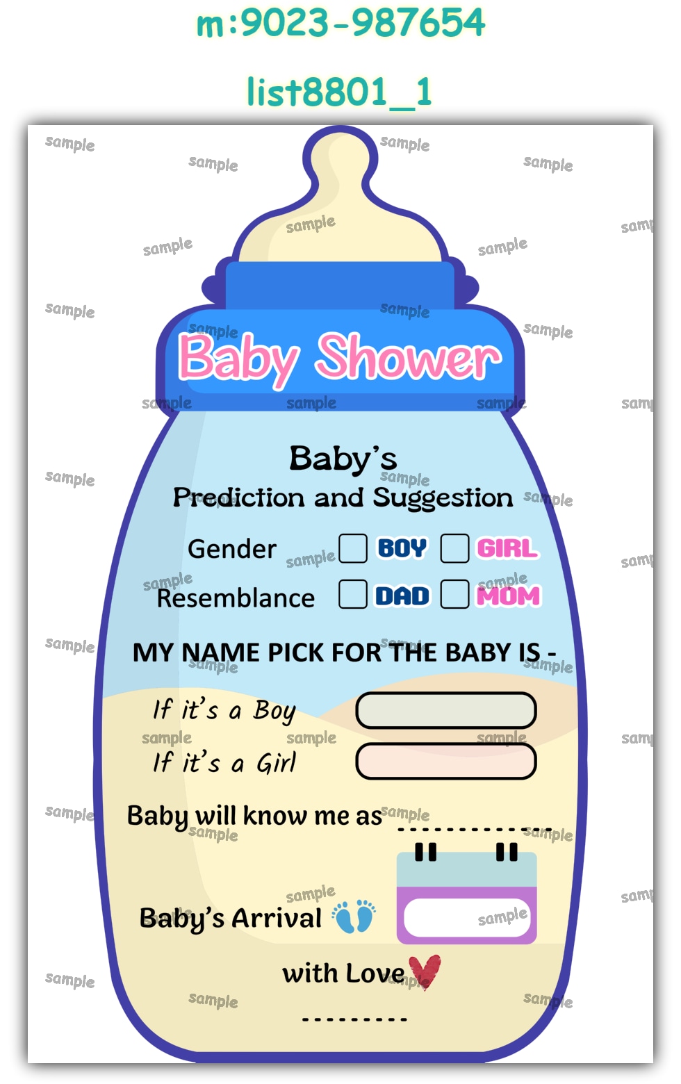 Baby Reveal | Printed list8801_1 Printed Paper Games