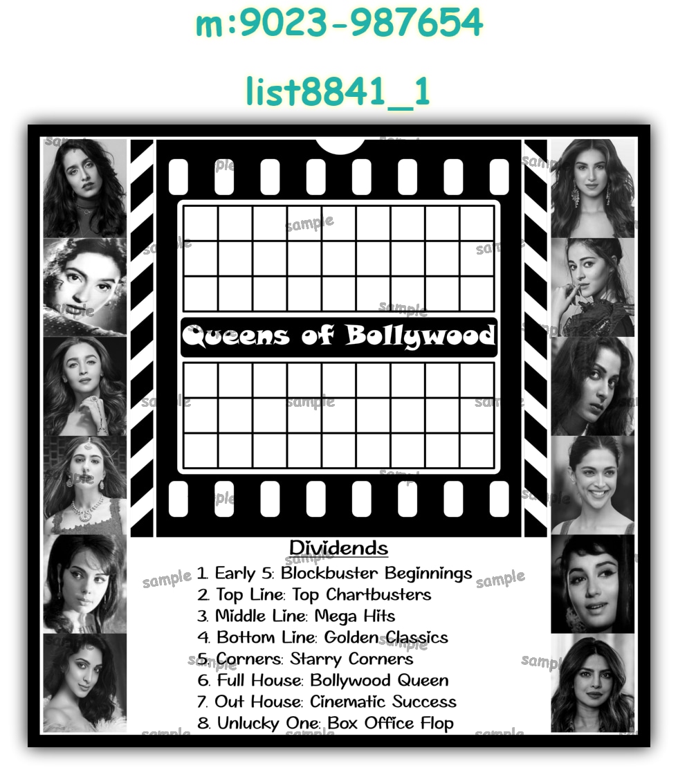 Queens of Bollywood | Printed list8841_1 Printed Tambola Housie
