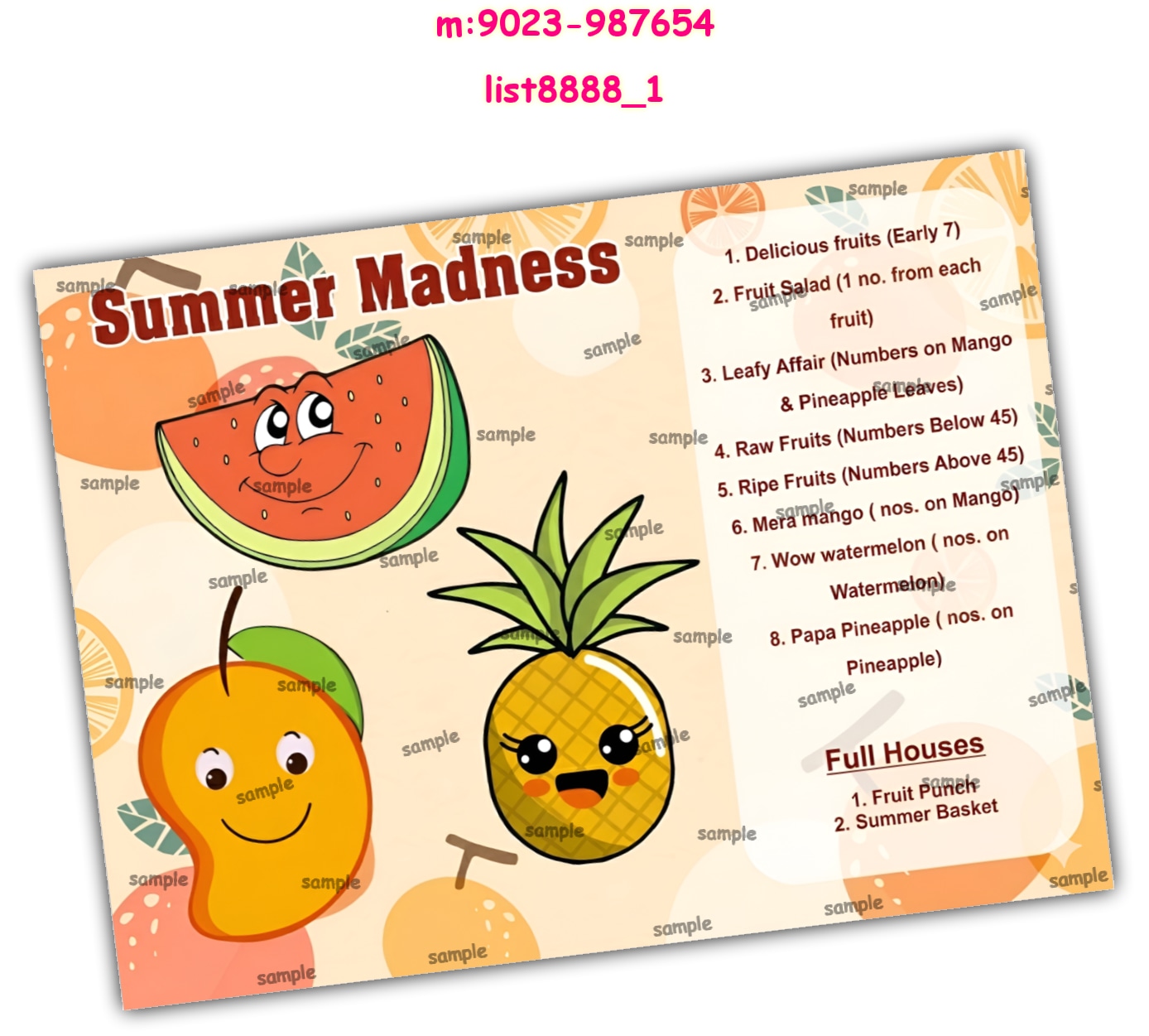 Tambola Housie | Printed list8888_1 Printed Tambola Housie