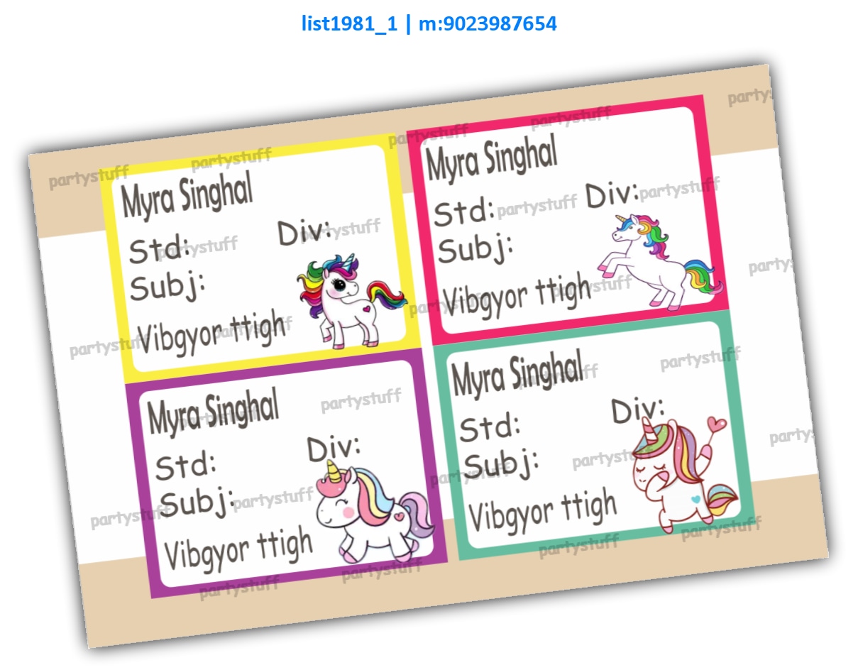 Unicorn Class Notebook Name Slip Sticker | Printed list1981_1 Printed Labels