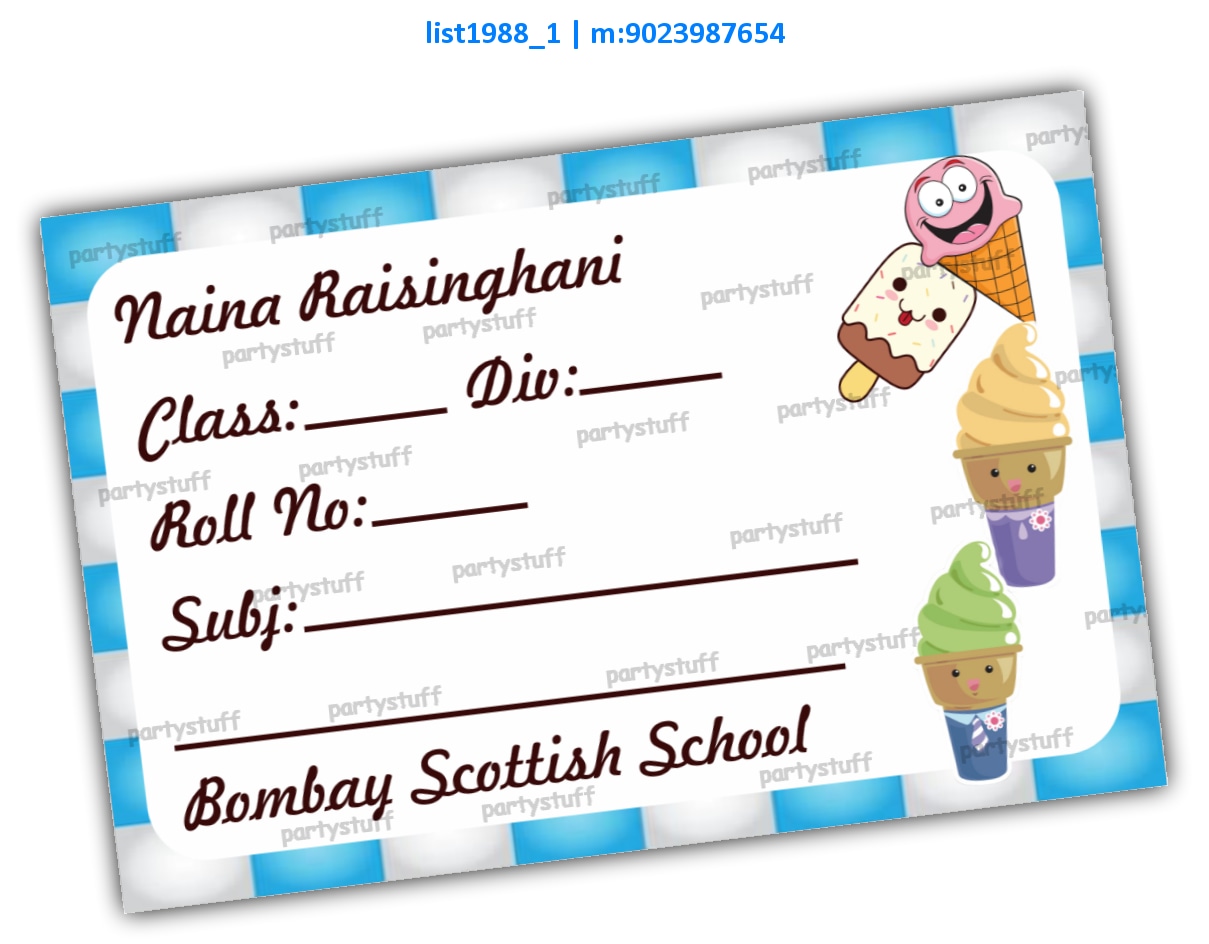 Icecream Nameslip Stickers | Printed list1988_1 Printed Labels