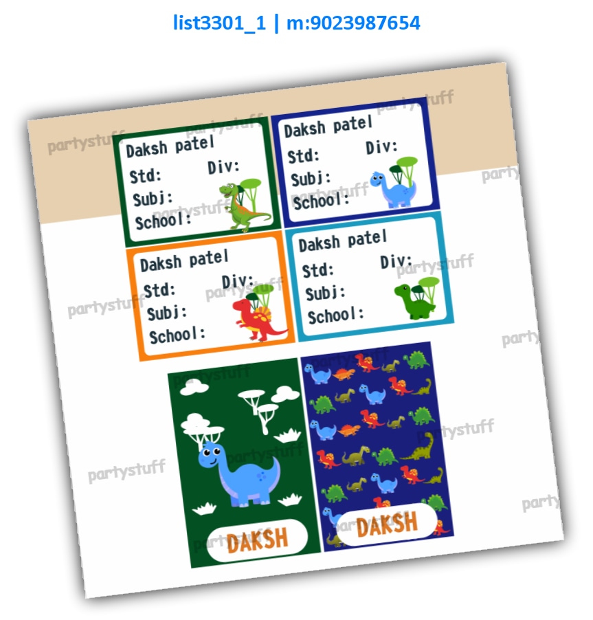 Dinosaur Nameslip Stickers | Printed list3301_1 Printed Cards