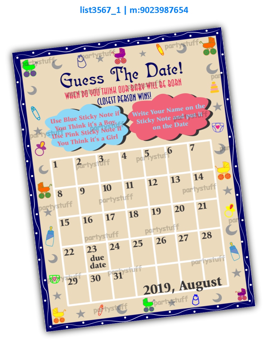 Guess the Date Baby Shower | Printed list3567_1 Printed Paper Games