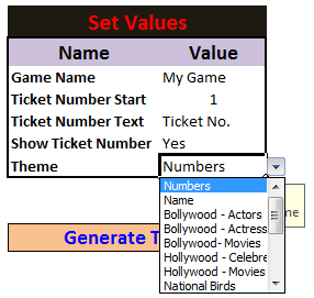 tambola theme settings in excel